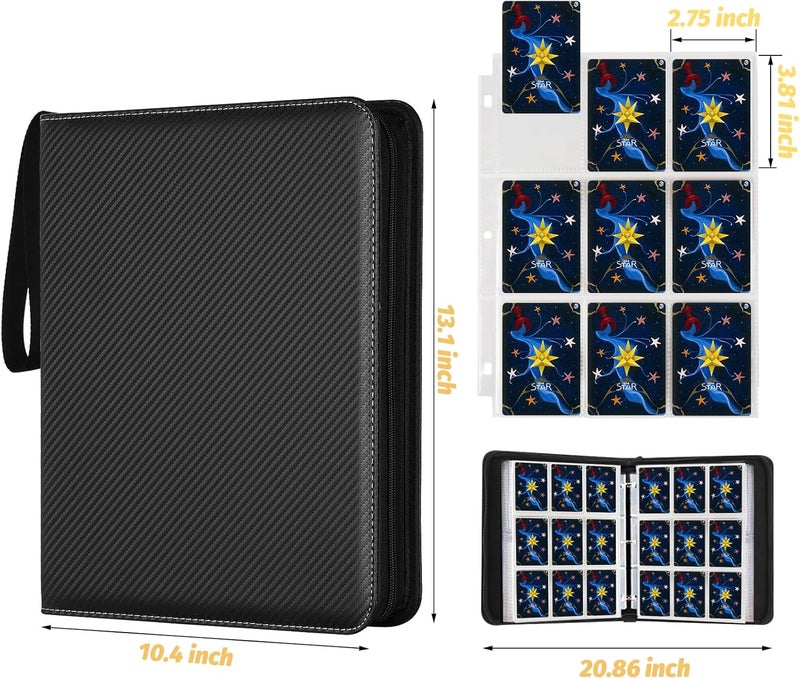 GERMUN Trading Card Binder, 900 Pockets Card Binder, 9-Poccket Sided Pocket Sports Card Binder, Premium Card Binders Compatible with MTG, TCG, Baseball Cards(Carbon Black) - Image 4